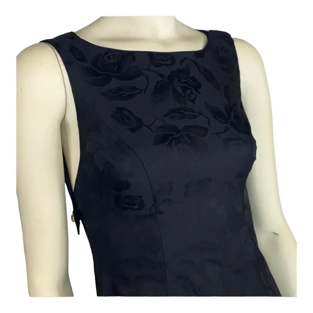 Vintage Damask floral sleevless dress with open back & gold buttons size 4